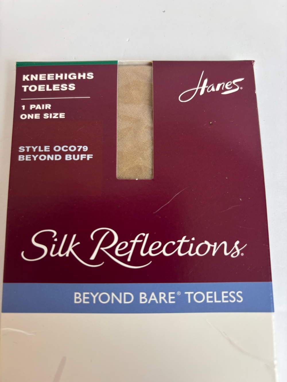 Hanes Silk Reflections Knee Highs Toeless Beyond Buff Sandalfoot Navy Bundle NOS - Picture 6 of 9